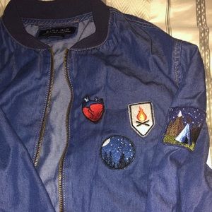 Zara patched denim bomber jacket
